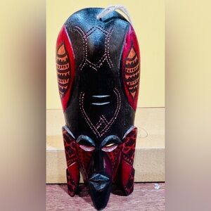 African Handcrafted Tribal Mask with Red and Black Design